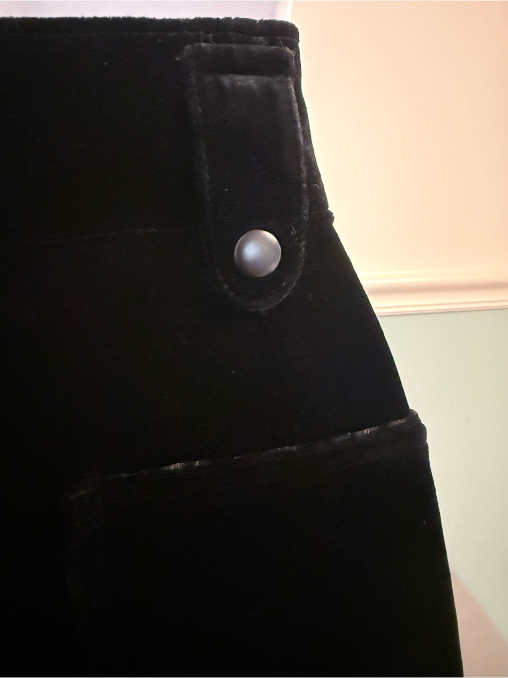 High-Waist Black Velvet Button-Front Trousers - Picture 3 of 7